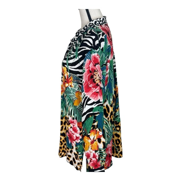 John Mark Button Down Shirt Floral Zebra Leopard Bold Colorful Print Top Small - Picture 4 of 12